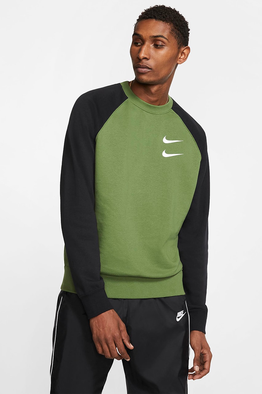 Nike Sportswear Double Swoosh Sweaters Sweatshirts Jumpers French Terry Crewneck White Black Treeline Green University Red Particle Grey/Iron Grey
