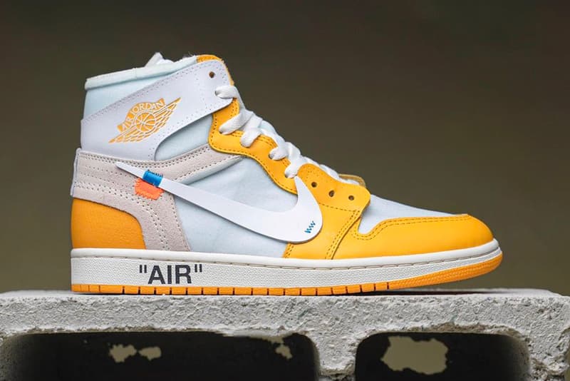 Off White Air Jordan 1 Canary Yellow Detailed Look Info Buy Price Date Virgil Abloh on feet