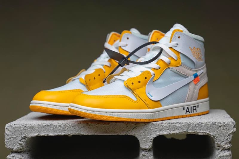 Off White Air Jordan 1 Canary Yellow Detailed Look Info Buy Price Date Virgil Abloh on feet