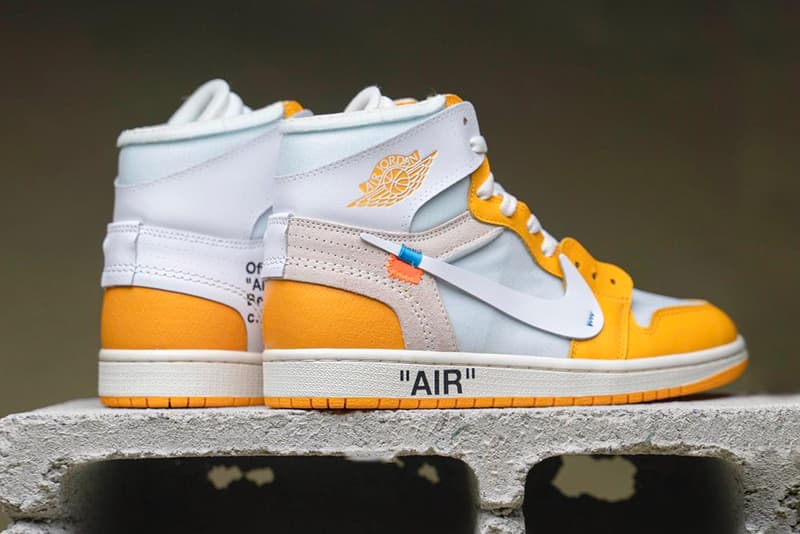 Off White Air Jordan 1 Canary Yellow Detailed Look Info Buy Price Date Virgil Abloh on feet