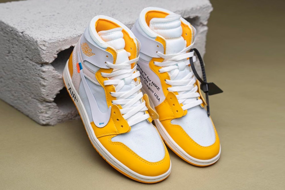 Off White Air Jordan 1 Canary Yellow Detailed Look Info Buy Price Date Virgil Abloh on feet