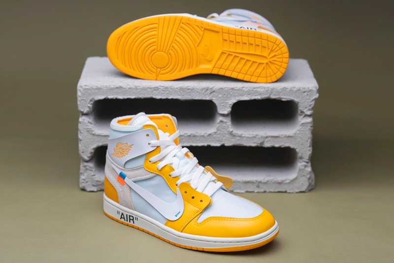 Off White Air Jordan 1 Canary Yellow Detailed Look Info Buy Price Date Virgil Abloh on feet