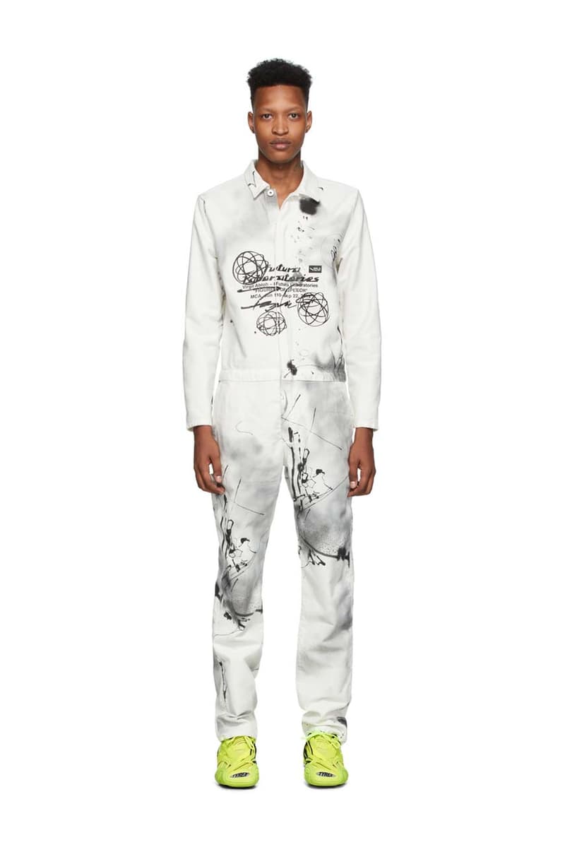 futura 2000 off white boiler jumpsuit long sleeve cotton ss20 spring summer 2020 collaboration release paint splatter