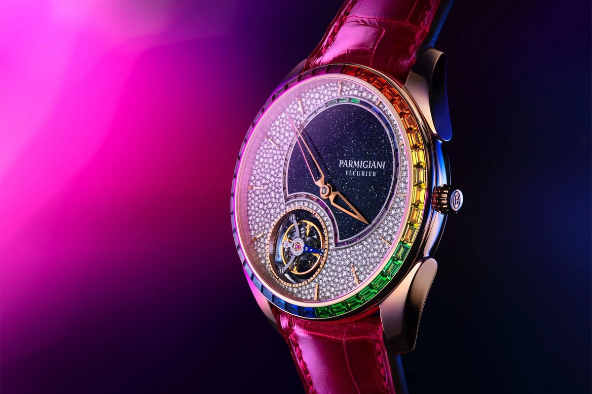 parmigiani fleurier tonda 1950 tourbillon double rainbow sapphires diamonds hermes strap watches accessories