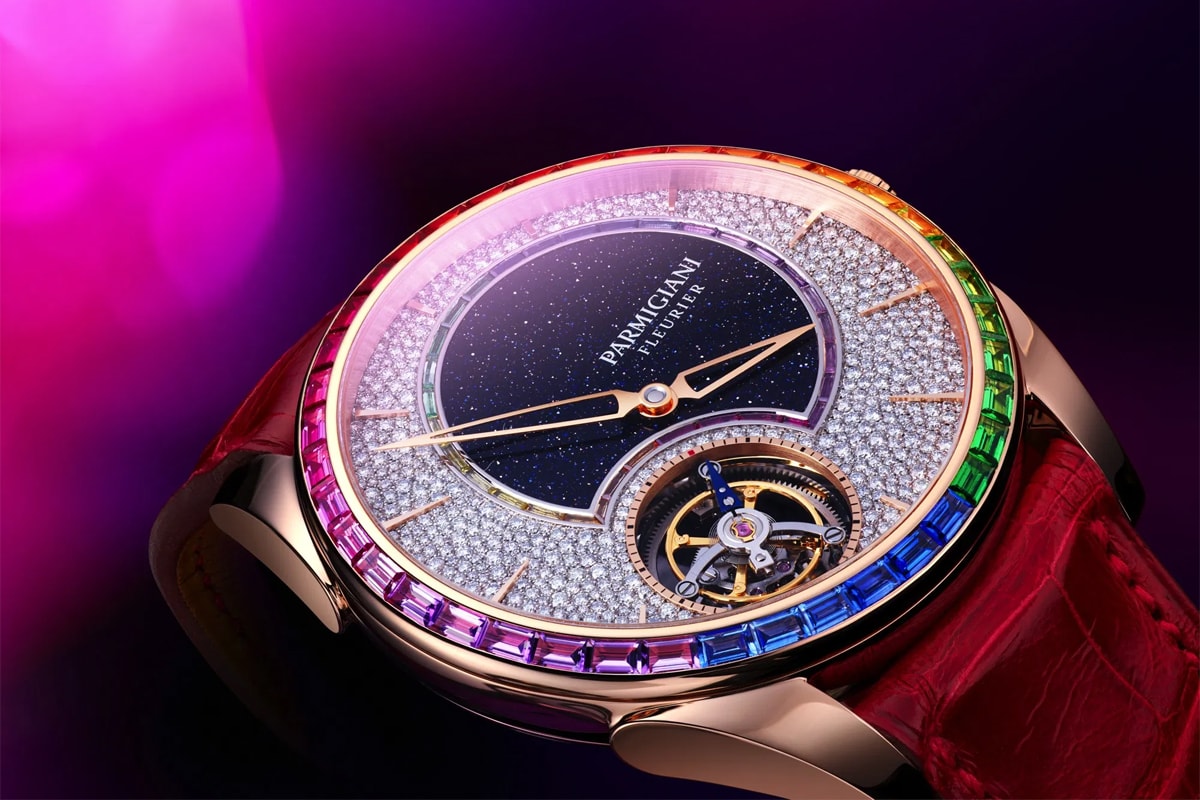 parmigiani fleurier tonda 1950 tourbillon double rainbow sapphires diamonds hermes strap watches accessories
