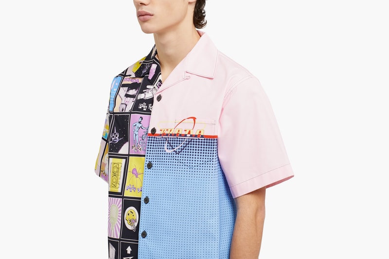 Prada SS20 Double Match Bowling Shirts Release Info drop price w2c cassette player floppy disk drive retrofuturistic vintage graphics logo 