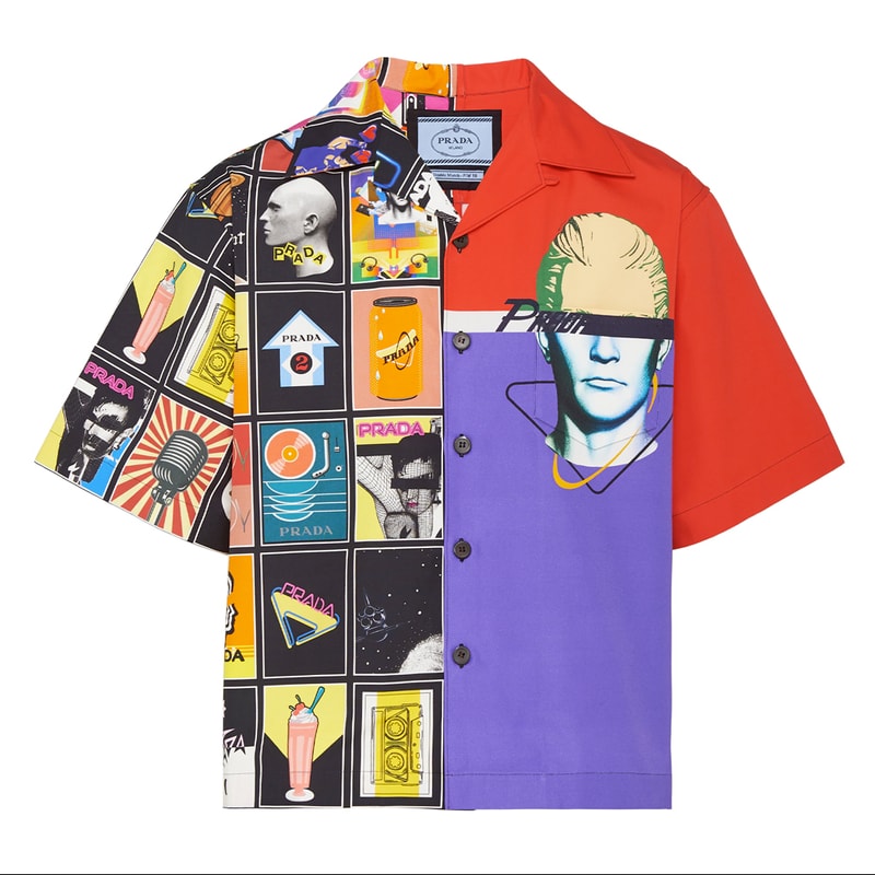Prada SS20 Double Match Bowling Shirts Release Info drop price w2c cassette player floppy disk drive retrofuturistic vintage graphics logo 