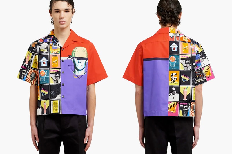 Prada SS20 Double Match Bowling Shirts Release Info drop price w2c cassette player floppy disk drive retrofuturistic vintage graphics logo 