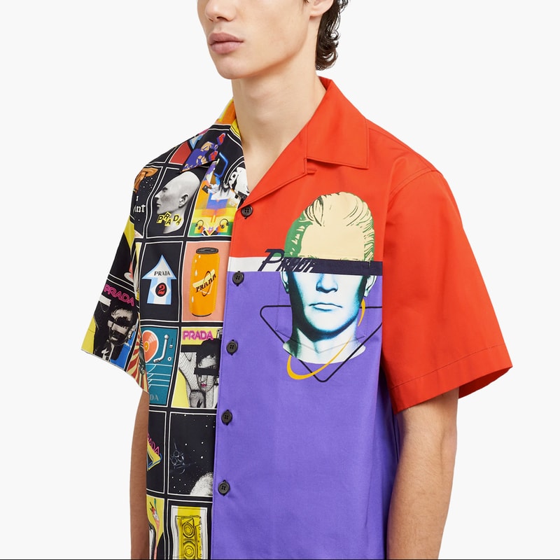 Prada SS20 Double Match Bowling Shirts Release Info drop price w2c cassette player floppy disk drive retrofuturistic vintage graphics logo 