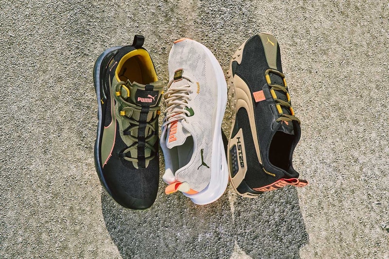 First Mile x PUMA Second Sustainable Footwear Collection Earth Day LQD CELL Sneaker Shorts Shirts Tank Tops Camouflage Green Black Pink Hydra Camo Shatter Camo
