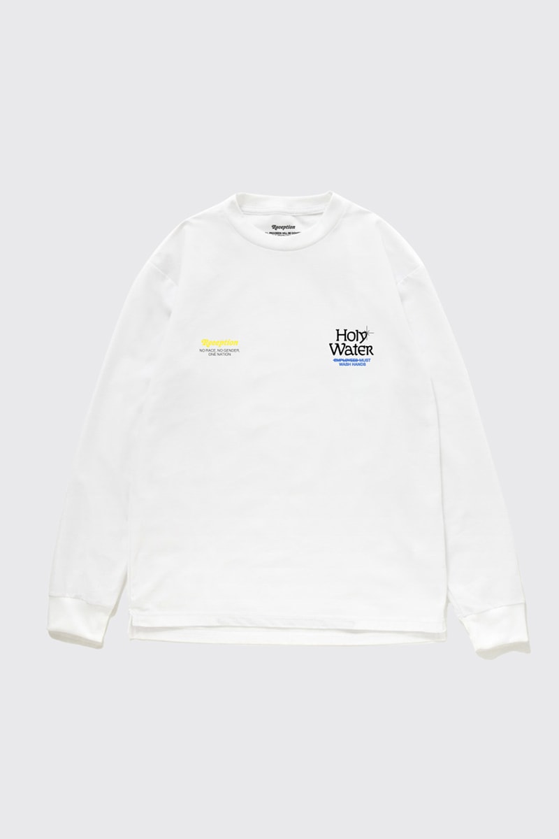 reception clothing france holy water t-shirt longsleeve wash your hands coronavirus covid 19 world health organization charity