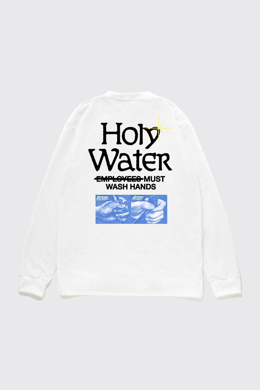 reception clothing france holy water t-shirt longsleeve wash your hands coronavirus covid 19 world health organization charity
