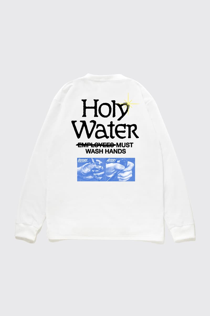 reception clothing france holy water t-shirt longsleeve wash your hands coronavirus covid 19 world health organization charity