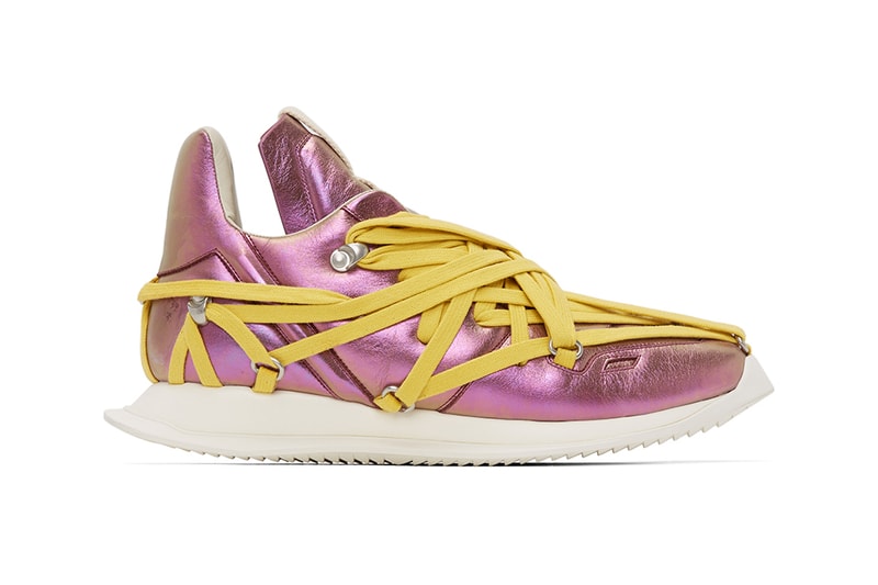 Rick Owens Pink Maximal Runner Sneakers irise iris colorway ss20 spring summer 2020 iridescent yellow laces