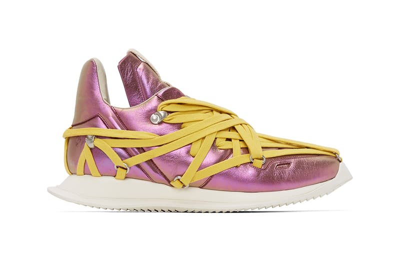 Rick Owens Pink Maximal Runner Sneakers irise iris colorway ss20 spring summer 2020 iridescent yellow laces