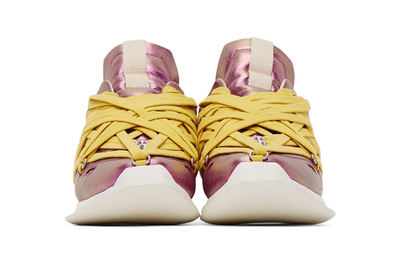 Rick Owens Pink Maximal Runner Sneakers irise iris colorway ss20 spring summer 2020 iridescent yellow laces