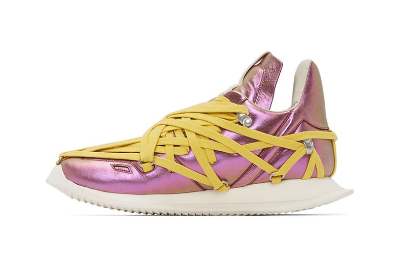 Rick Owens Pink Maximal Runner Sneakers irise iris colorway ss20 spring summer 2020 iridescent yellow laces