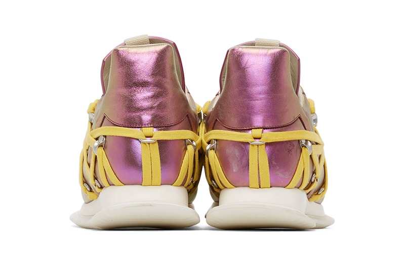 Rick Owens Pink Maximal Runner Sneakers irise iris colorway ss20 spring summer 2020 iridescent yellow laces