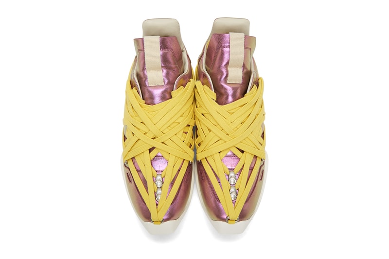 Rick Owens Pink Maximal Runner Sneakers irise iris colorway ss20 spring summer 2020 iridescent yellow laces