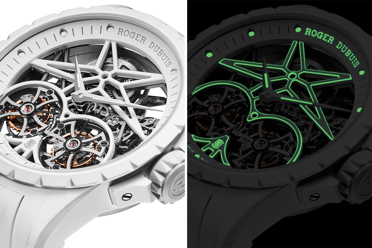  Roger Dubuis Excalibur Twofold Watch Closer Look glow in the dark day and night luminescent timepiece watch avant garde design black white