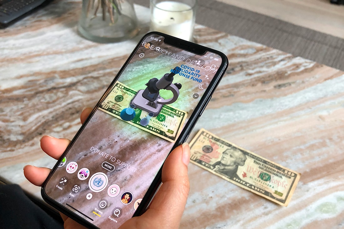 Snapchat COVID-19 WHO Donation AR Experience Launch  apps mobile AR technology 