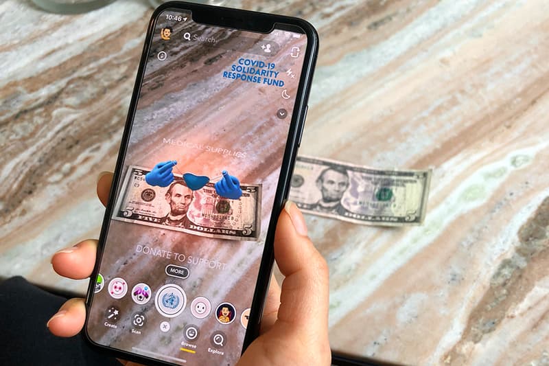 Snapchat COVID-19 WHO Donation AR Experience Launch apps mobile AR technology