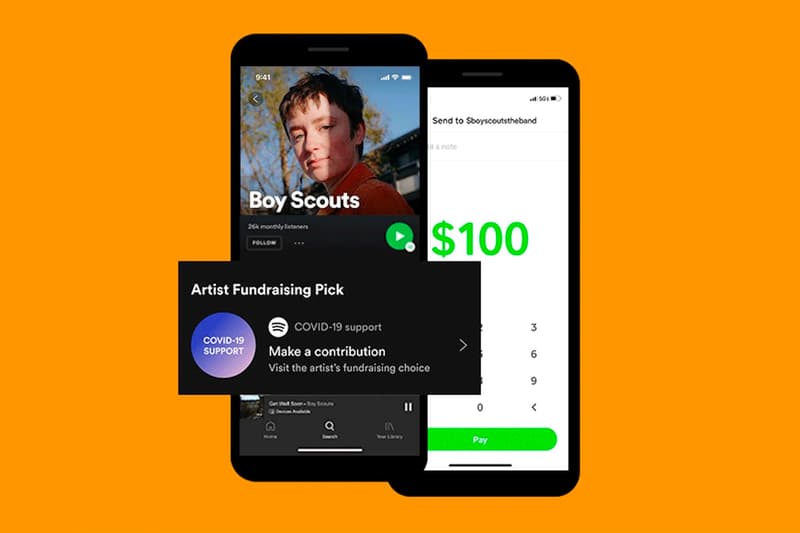 Spotify Artist Fundraising Pick Feature Announcement apple music tidal Cash App coronavirus covid-19