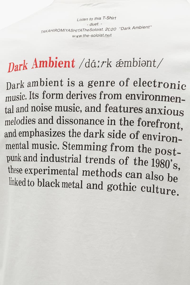 TAKAHIROMIYASHITA TheSoloist. "Dark Ambient" "Gospel" "Symphonic" Print T-shirts Music Inspired Release Information Takahiro Miyashita Japanese Label Short Sleeve Longsleeve SS20 Runway
