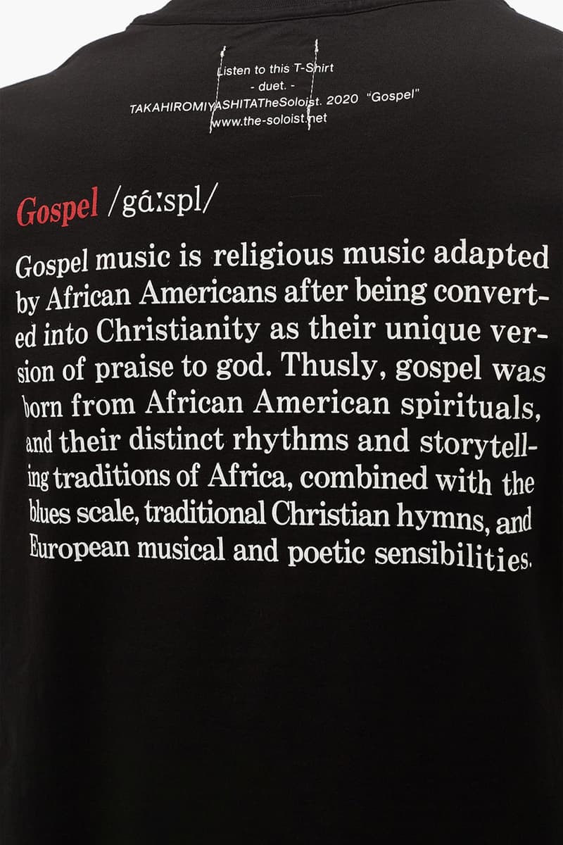 TAKAHIROMIYASHITA TheSoloist. "Dark Ambient" "Gospel" "Symphonic" Print T-shirts Music Inspired Release Information Takahiro Miyashita Japanese Label Short Sleeve Longsleeve SS20 Runway