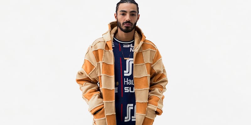 supreme faux suede patchwork hooded jacket