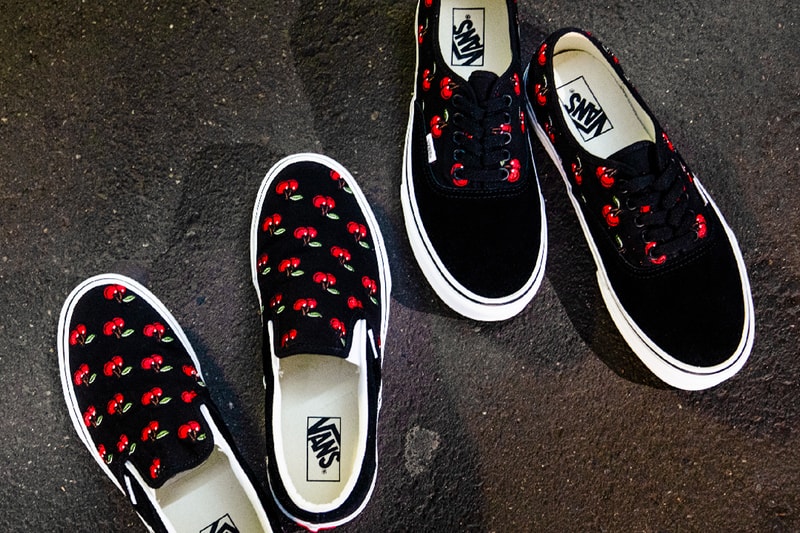 Vans Authentic Slip On Cherry black menswear streetwear footwear shoes slides sneakers kicks trainers runners skateboarding skate shoes spring summer 2020 collection billys exclusive embroidery