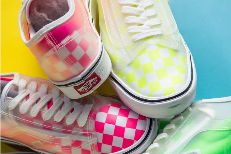 pink and yellow checkered vans