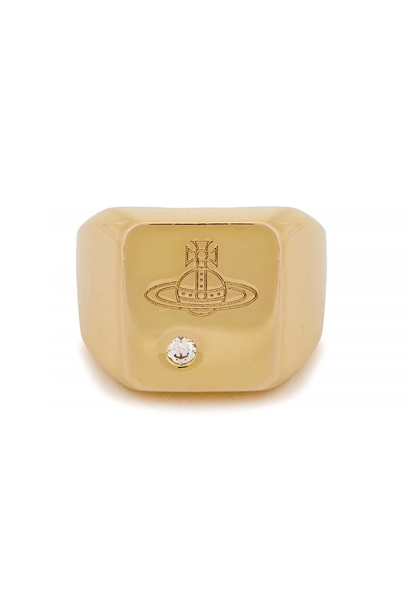 Vivienne Westwood Carlo Engraved Gold-Toned & Gunmetal Ring Signet Silver Crystal Embellishment Orb Logo England Chunky Jewelry Sterling Silver