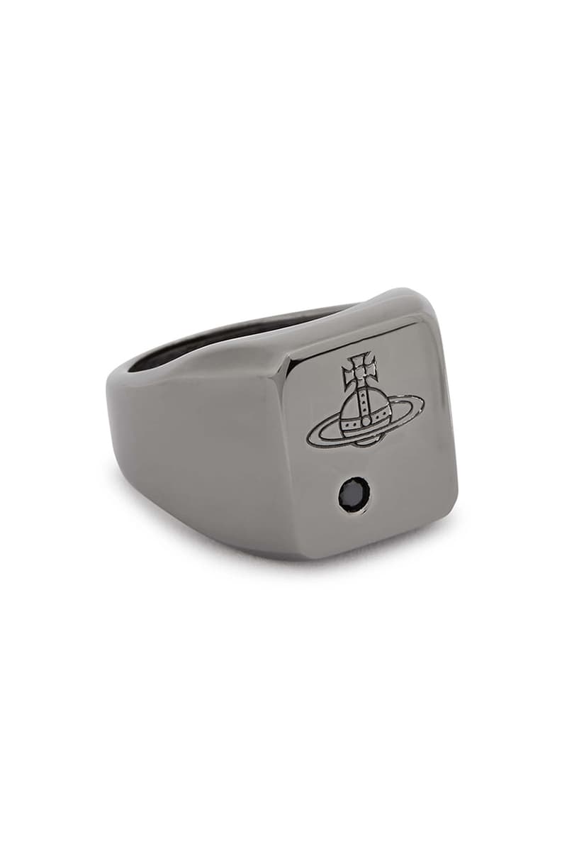 Vivienne Westwood Carlo Engraved Gold-Toned & Gunmetal Ring Signet Silver Crystal Embellishment Orb Logo England Chunky Jewelry Sterling Silver