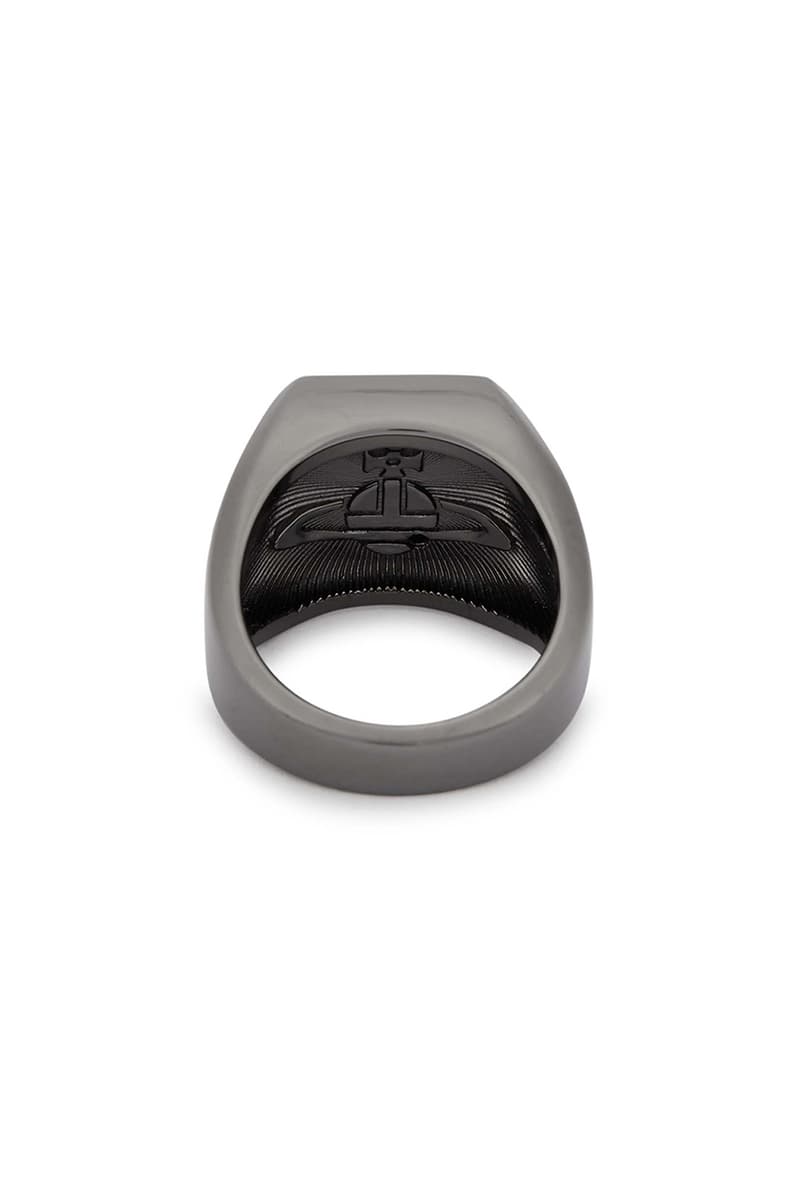 Vivienne Westwood Carlo Engraved Gold-Toned & Gunmetal Ring Signet Silver Crystal Embellishment Orb Logo England Chunky Jewelry Sterling Silver