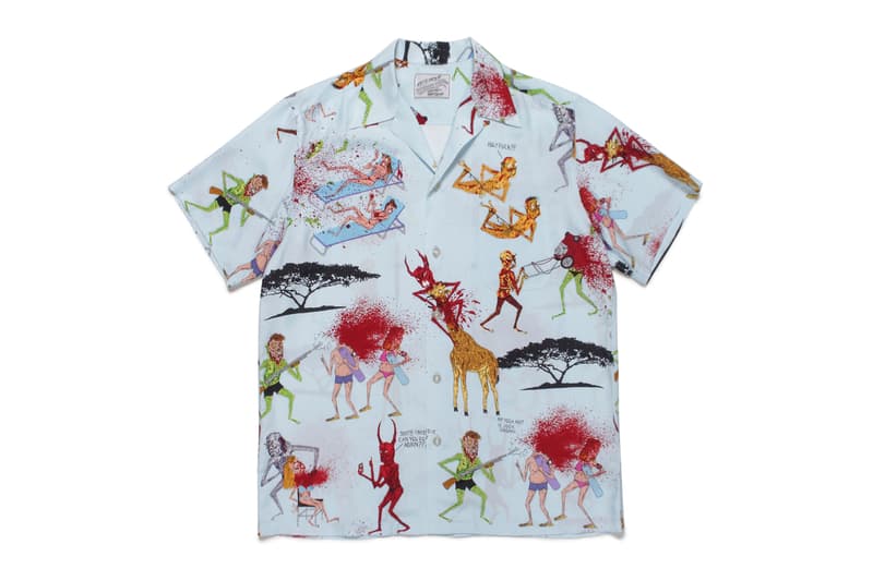 Nasty Neckface x WACKO MARIA Hawaiian Shirts Demons Illustrations Drawings Giraffes African Acacia Trees Red White Gray Blue 