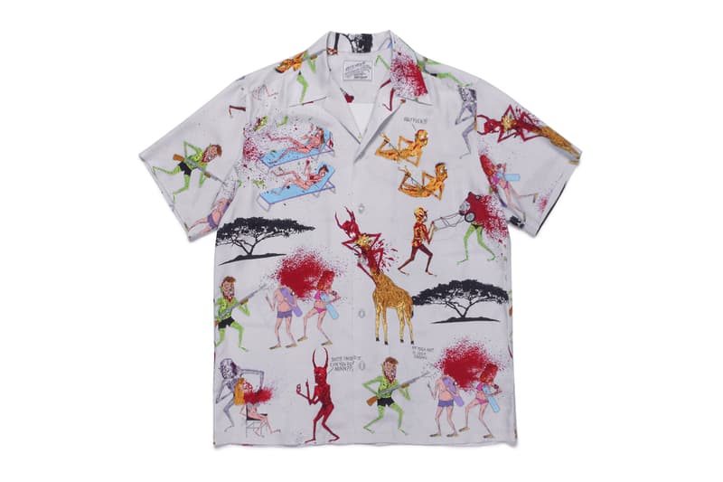Nasty Neckface x WACKO MARIA Hawaiian Shirts Demons Illustrations Drawings Giraffes African Acacia Trees Red White Gray Blue
