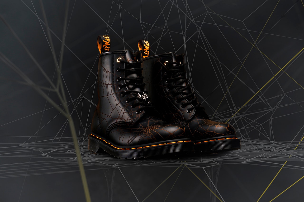 yohji yamamot dr martens 1460 remastered details buy cop purchase spider web graphic laser cut print black leather boot