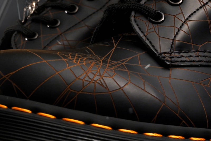 yohji yamamot dr martens 1460 remastered details buy cop purchase spider web graphic laser cut print black leather boot