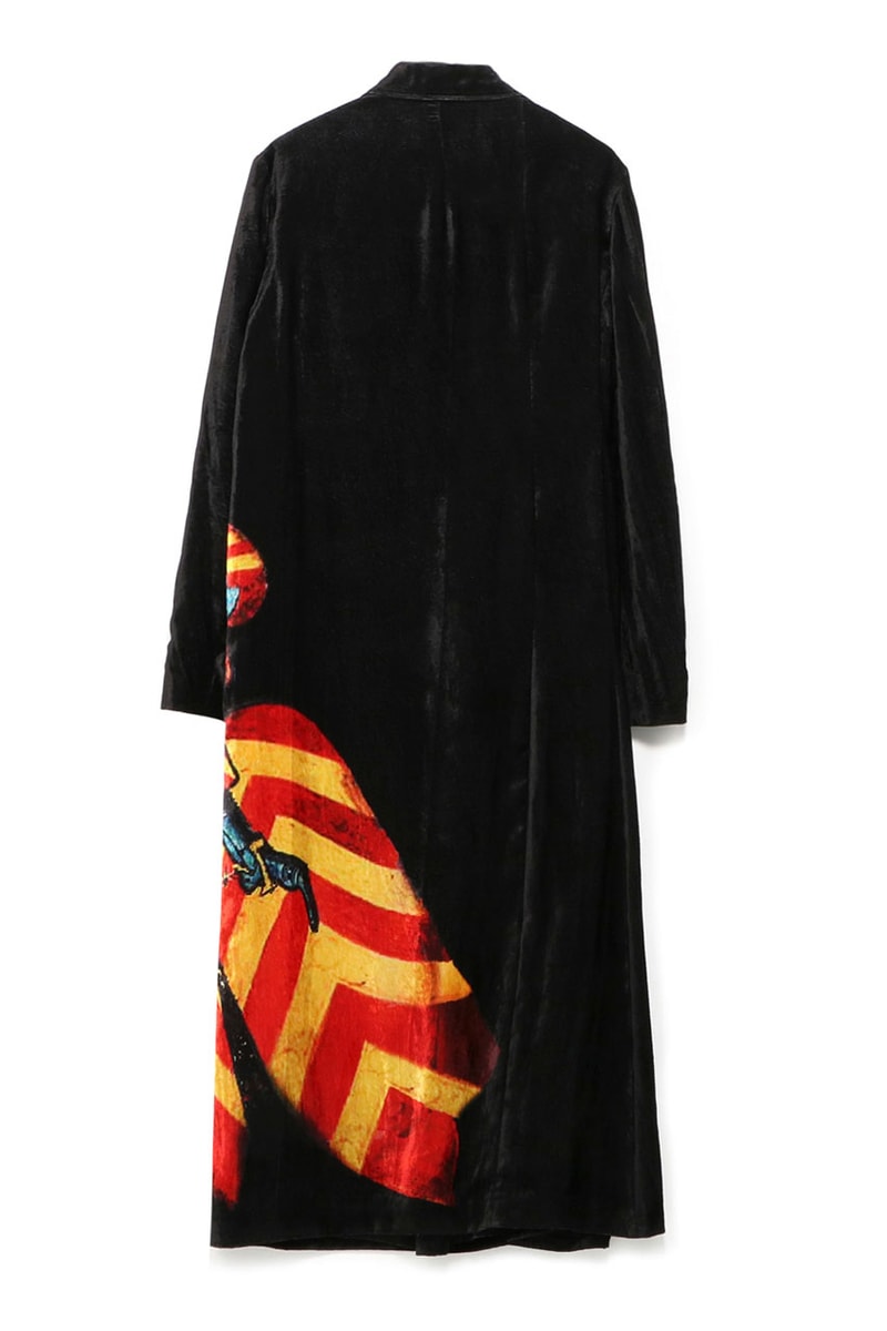 Yohji Yamamoto Spring/Summer 2020 Knight Coats Long Black Velvet Armor Swords Horses Red Yellow Blue Slit 