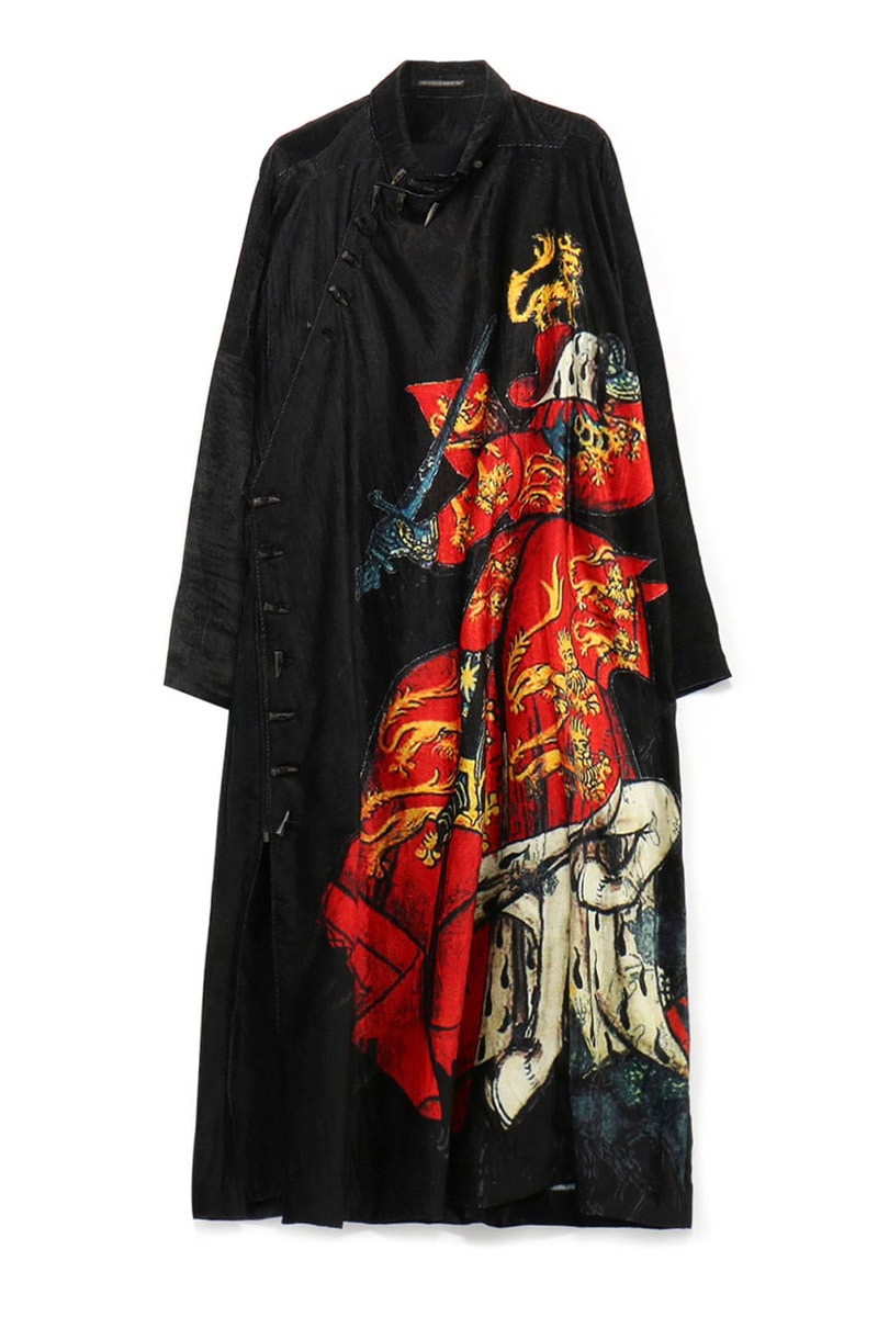 Yohji Yamamoto Spring/Summer 2020 Knight Coats Long Black Velvet Armor Swords Horses Red Yellow Blue Slit 