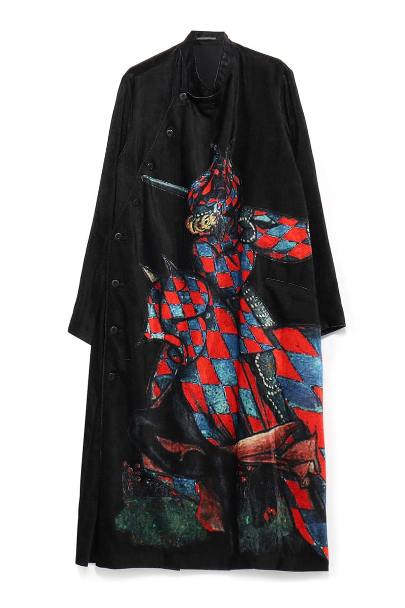 Yohji Yamamoto Spring/Summer 2020 Knight Coats Long Black Velvet Armor Swords Horses Red Yellow Blue Slit 