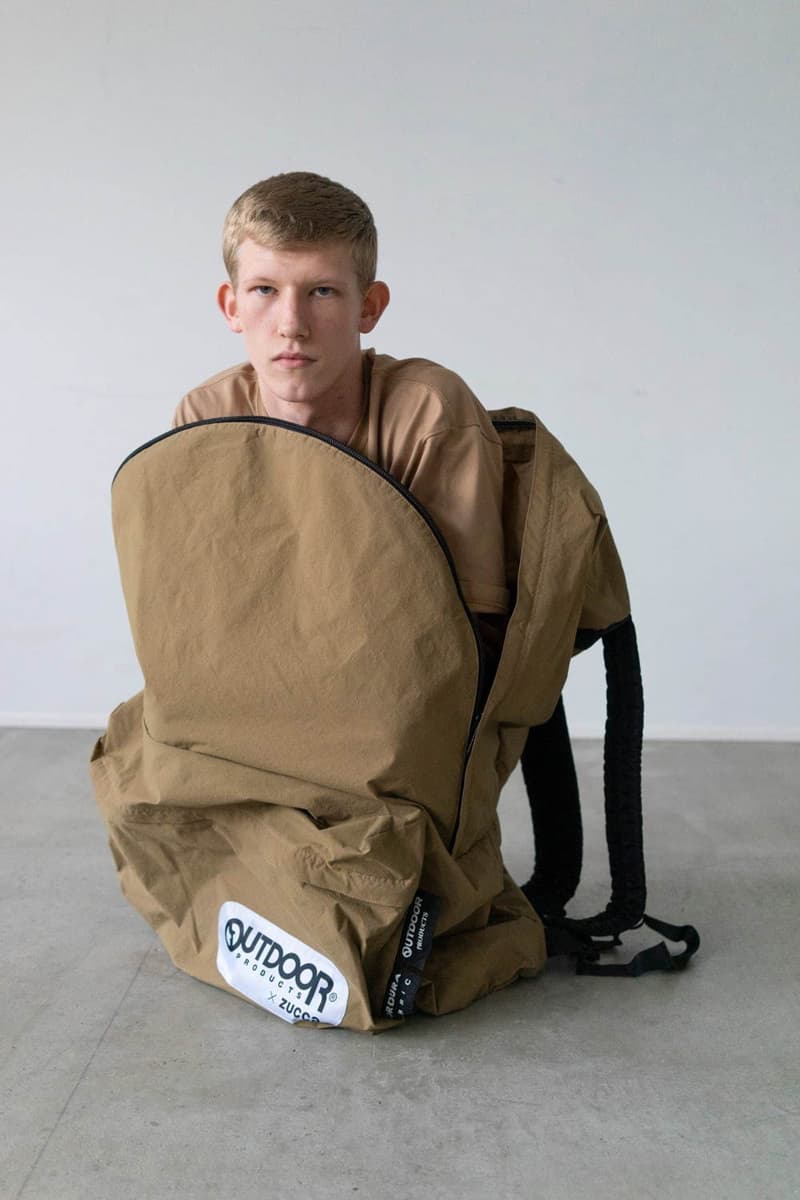 Zucca x Outdoor Products Collection Collab T-shirts Standard Asymmetric Diagonal Cut Neon Orange Black Light Brown Duffels Rucksacks "452U" "231LRG" "Konbu-N" Nylon backpack