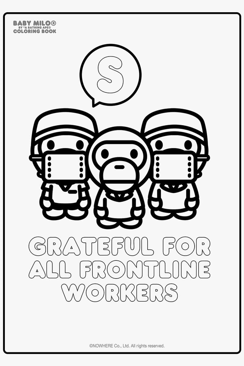 A BATHING APE Baby Milo Coloring Book BAPE Productivity COVID-19 Coronavirus Self Isolation Quarantine Hobbies What to Do Drawing Art Skills Practice Download "Stay Home" Healthcare Workers iPad Tablet