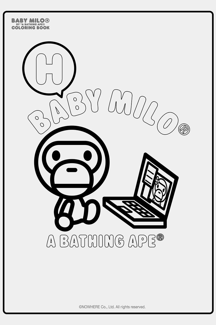 A BATHING APE Baby Milo Coloring Book BAPE Productivity COVID-19 Coronavirus Self Isolation Quarantine Hobbies What to Do Drawing Art Skills Practice Download "Stay Home" Healthcare Workers iPad Tablet