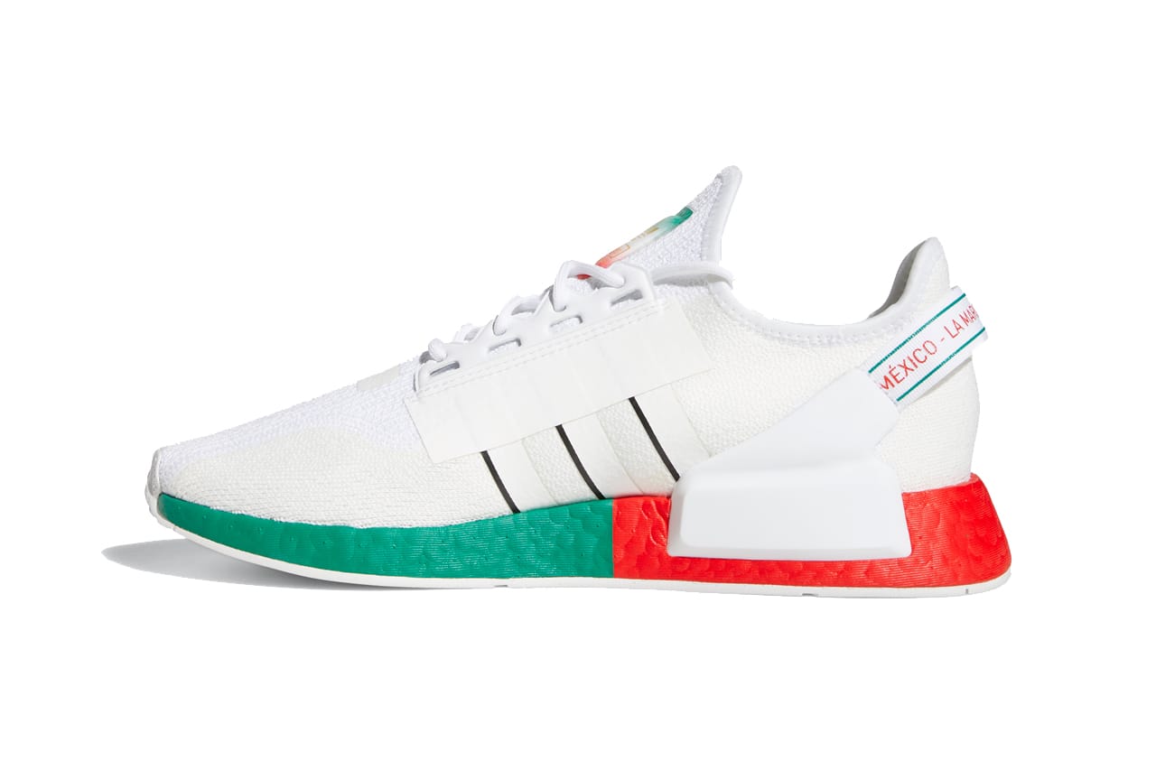 adidas originals nmd r1 sneakers in white with red heel block