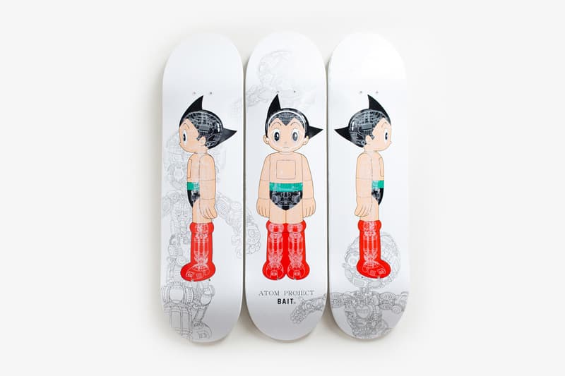 bait x astro boy atom project glow in the dark skateboard deck set of three triptych skate skateboards