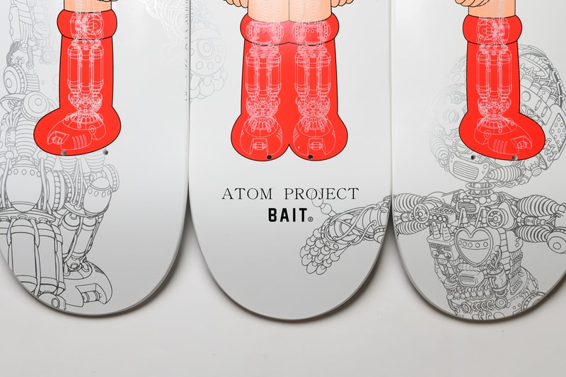 bait x astro boy atom project glow in the dark skateboard deck set of three triptych skate skateboards 