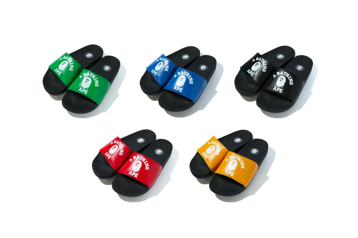 A Bathing Ape College Slide Sandals Release Info red blue green yellow black BAPE drop date price 