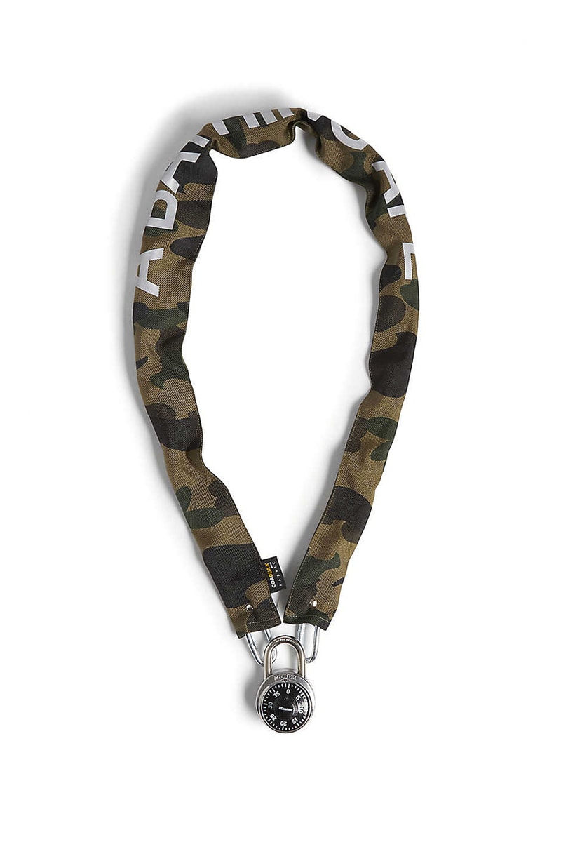 a bathing ape bape camouflage chain lock green yellow canvas metal 